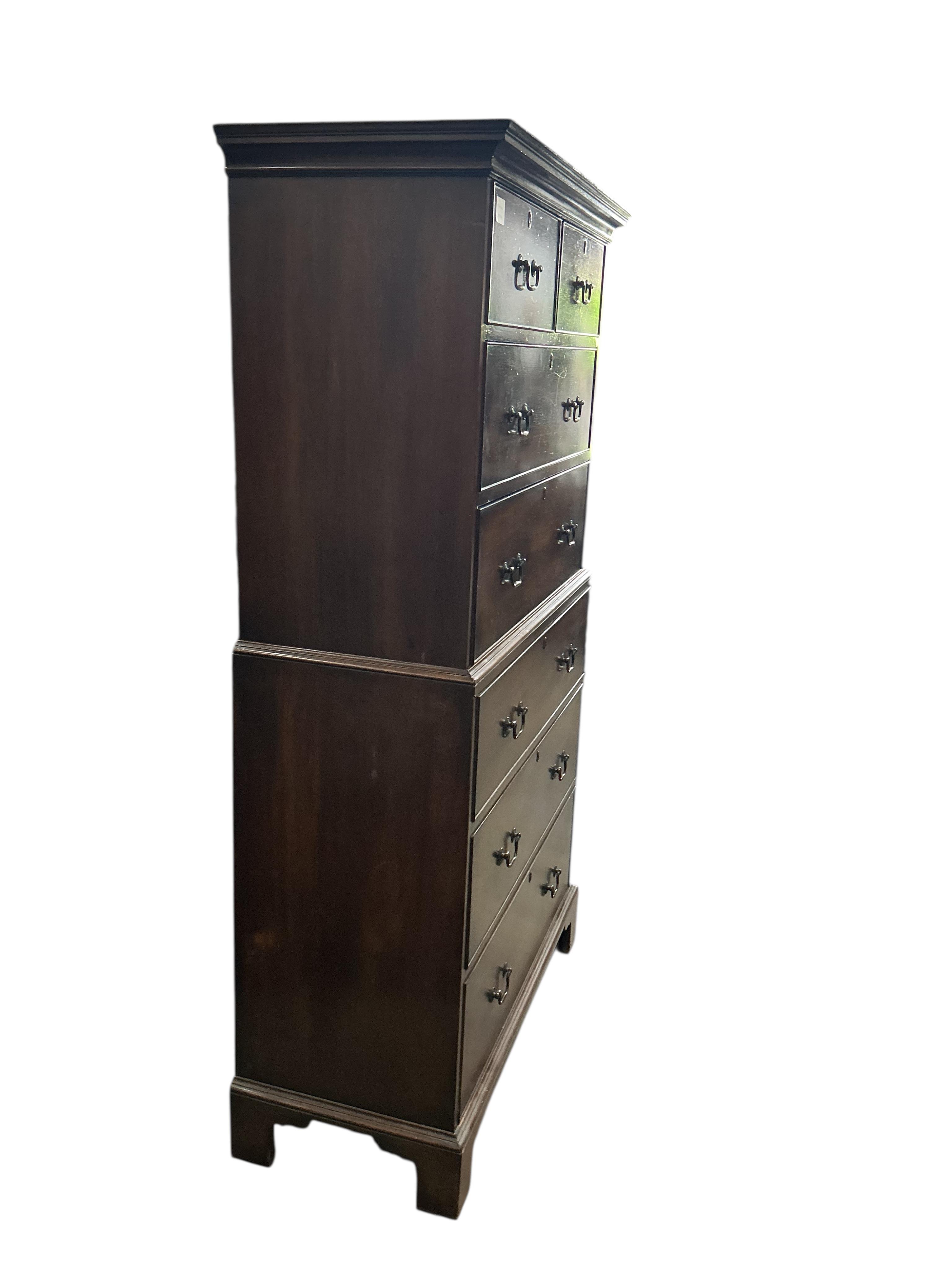 A George III style mahogany chest on chest, width 92cm, depth 42cm, height 164cm